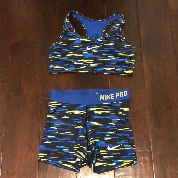 Nike sports bra and bike shorts.